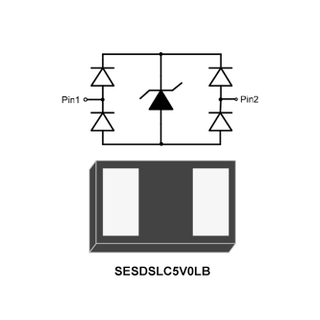 Suppresseur de tension transitoire 1 ligne, bidirectionnel, à très faible capacité, VBR : 7 V, IT : 1 mA, VRWM : 5 V, caractéristiques, applications, DFN1006-2L, SESDSLC5V0LB