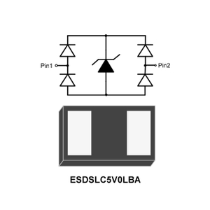 1 ligne, bidirectionnel, suppresseur de tension transitoire, VBR(min) : 6 V, IT : 1 mA, VRWM : 5 V, IPP : 15 A, caractéristiques, applications, DFN1006-2L, ESDSLC5V0LBA