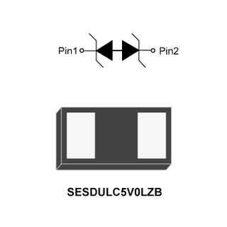 Suppresseur de tension transitoire 1 ligne, bidirectionnel, à très faible capacité, VBR : 6 V, IT : 1 mA, VRWM : 5 V, caractéristiques, applications, DFN0603-2L, SESDULC5V0LZB