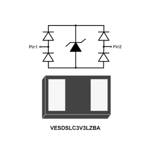 Suppresseur de tension transitoire 1 ligne, bidirectionnel, à très faible capacité, VBR : 7 V, IT : 1 mA, VRWM : 3,3 V, caractéristiques, applications, DFN0603-2L, VESDSLC3V3LZBA