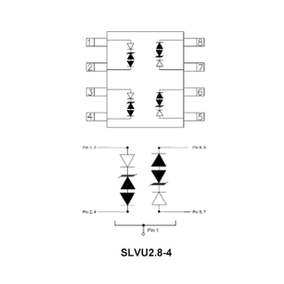 Diode de protection ESD, VBR : 3 V, IT : 50 mA, VRWM : 2,8 V, caractéristiques, applications, SOP8, SLVU2.8-4